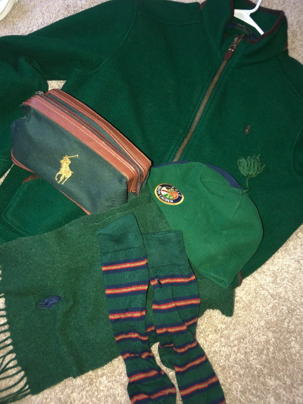 Polo hat Sox scarf and bag size L jacket BUT it fits like a M